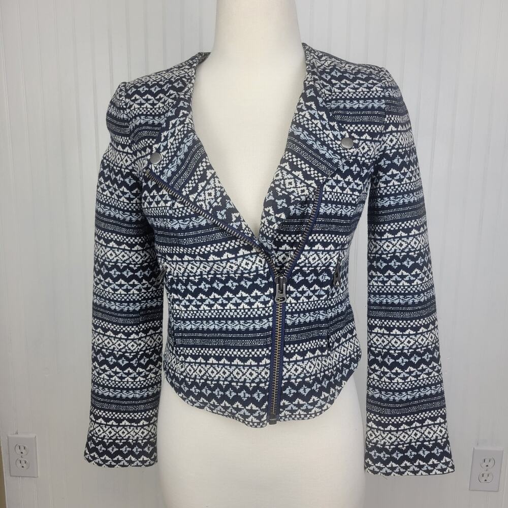 Joie Blue and White Moto Jacket Size XS